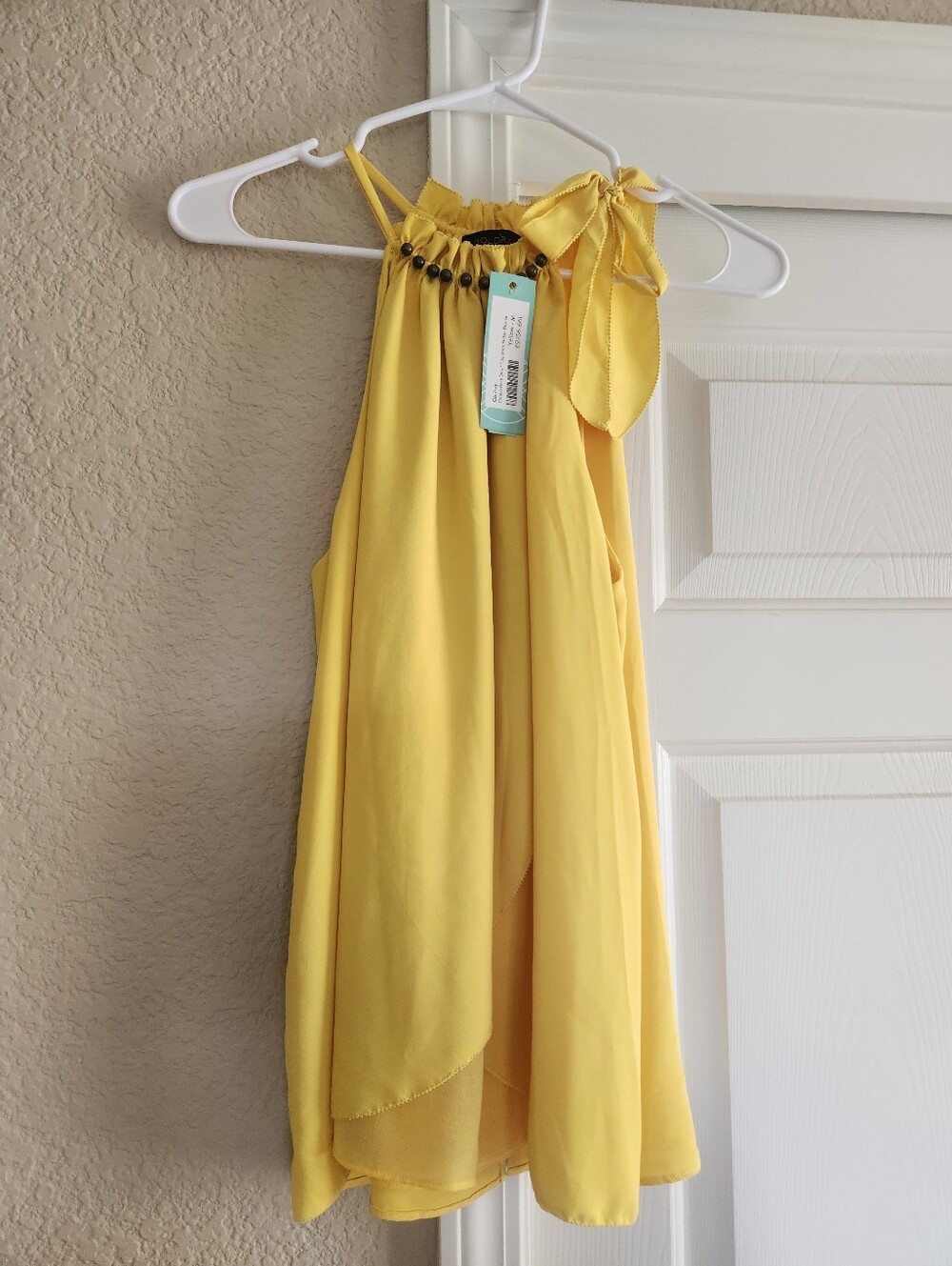 Bright Yellow Halter Blouse with Neck Tie Detail